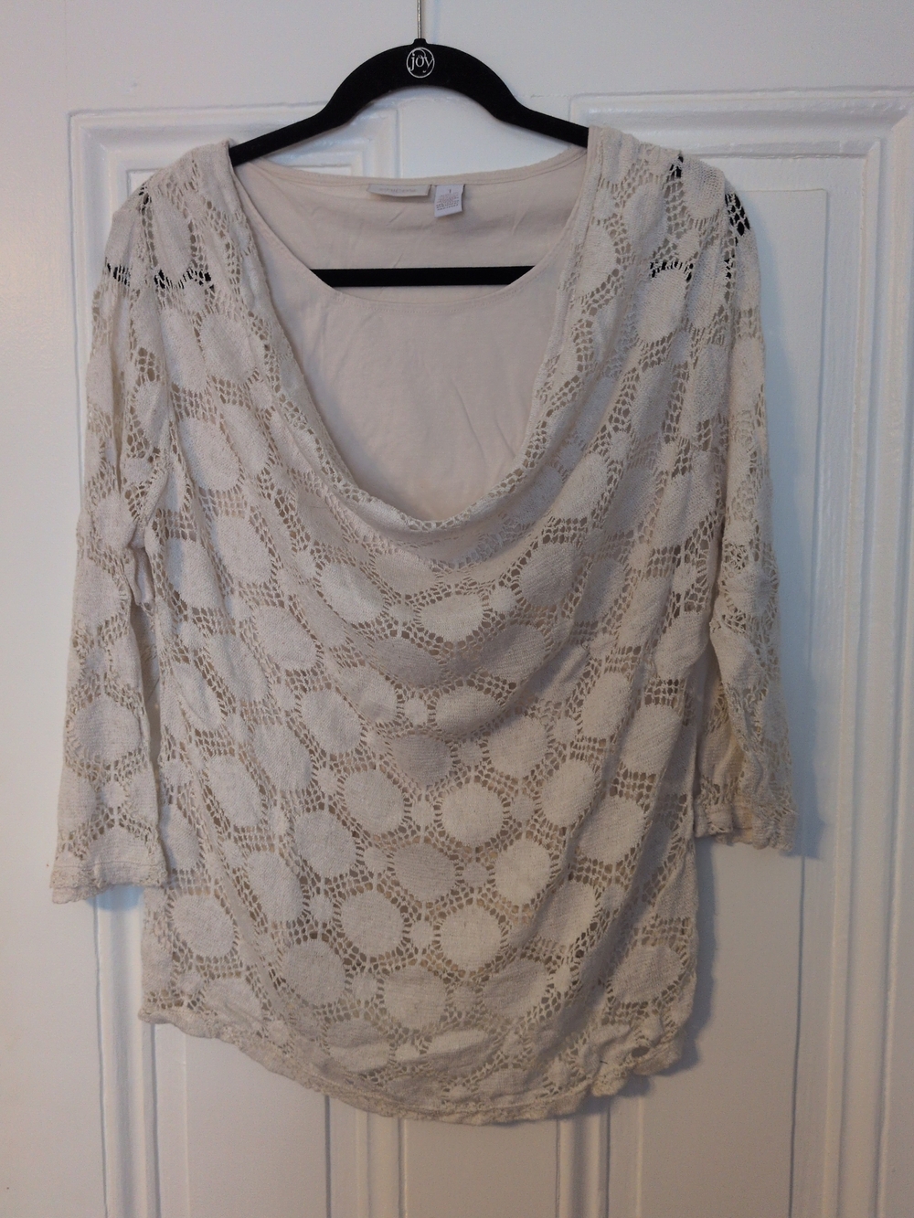 Chico's Cream Lace Overlay Cowl Neck Tunic Top